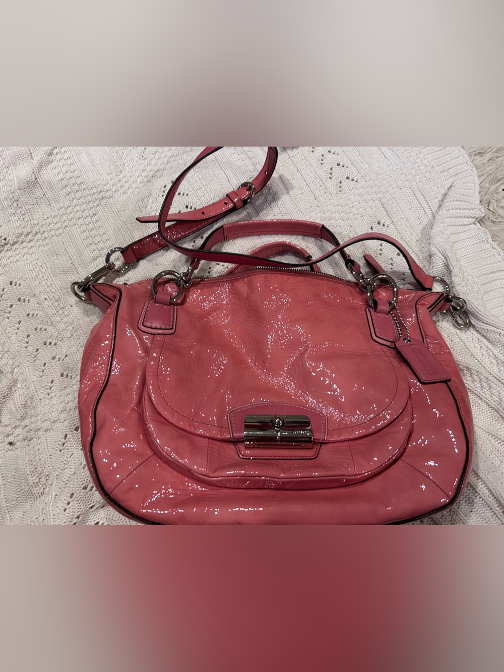 Coach Kristin Pink Patent Leather Crossbody Handbag